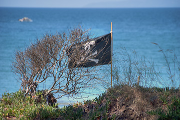 Image showing Pirates Flag on a Tuscan Beach, July 2007