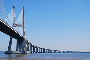 Image showing Vasco da Gama Bridge over River Tagus in Lisbon