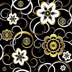 Image showing Seamless floral decorative black pattern 