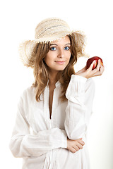 Image showing Woman with a red apple