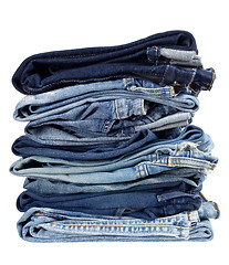 Image showing Stack of blue jeans