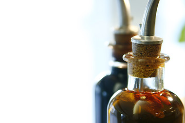 Image showing Bottle of extra virgin olive oil and balsamic vinegar