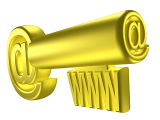 Image showing Rendered image of stylized gold key with internet signs