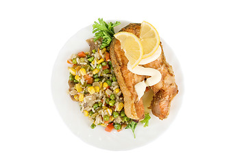 Image showing Red fish rice and vegetable