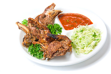Image showing Dish of barbecued ribs