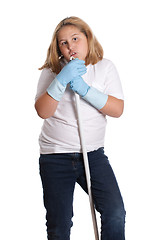 Image showing Girl Singing While Cleaning
