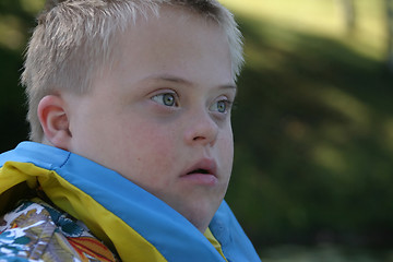 Image showing Down Syndrome Boy Wearing Life Jacket