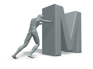 Image showing man pushes the uppercase letter M