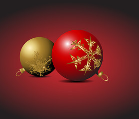 Image showing Red and golden Christmas bulbs