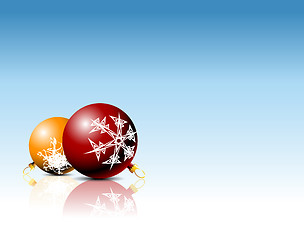 Image showing Red and orange Christmas bulbs