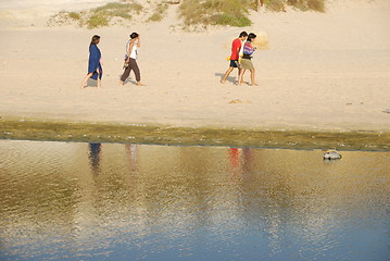 Image showing Young brothers/sisters walking on beach