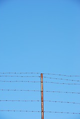 Image showing Barbed wire on blue sky background