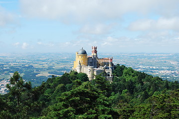 Image showing Colorful Palace of Pena landscape view in Sintra, Portugal.