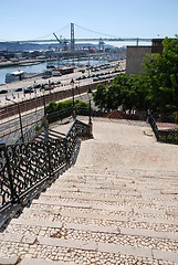 Image showing Cityscape view of April 25th bridge in Lisbon, Portugal