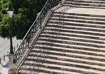 Image showing Vintage stairway with traditional lamp post