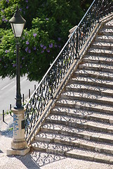 Image showing Vintage stairway with traditional lamp post