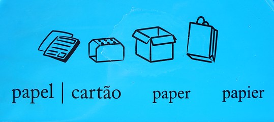Image showing Paper recycle symbols in different languages
