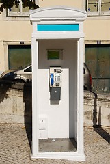 Image showing White portuguese telephone booth in Lisbon