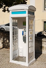 Image showing White portuguese telephone booth in Lisbon