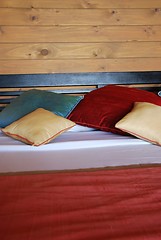 Image showing Colorful interior detail of a luxury hotel bedroom