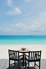 Image showing Beautiful beach bar view in Maldives