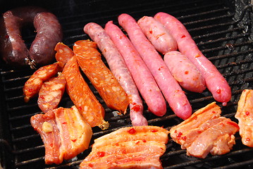 Image showing Tasty meal with fresh meat on grill