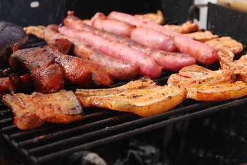 Image showing Tasty meal with fresh meat on grill
