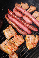 Image showing Tasty meal with fresh meat on grill