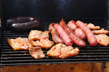 Image showing Tasty meal with fresh meat on grill