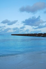 Image showing Seascape and water villas in Maldives (sunset)