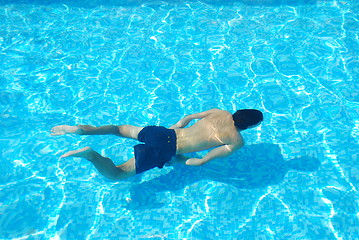 Image showing Young man swimming underwater