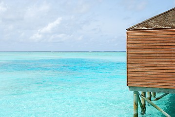 Image showing Seascape and water villas detail in Maldives