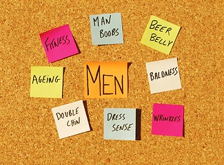 Image showing Men concerns on a cork board