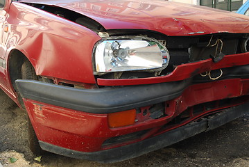 Image showing Red car front crashed 