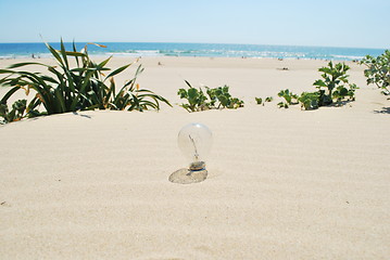 Image showing Lightbulb on sand (global warming)