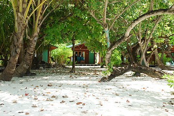 Image showing Beach villas and nature scene in Maldives