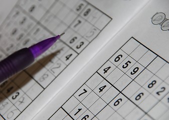 Image showing Pencil on a sudoku grid (shallow depth of field)