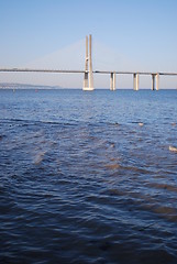 Image showing Vasco da Gama Bridge over River Tagus in Lisbon