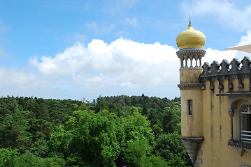 Image showing Yellow tower of Pena Palace in Sintra, Portugal