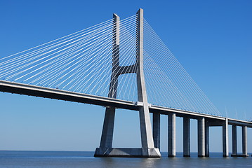 Image showing Vasco da Gama Bridge over River Tagus in Lisbon