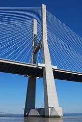 Image showing Vasco da Gama Bridge over River Tagus in Lisbon