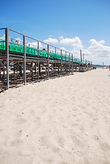 Image showing Stadium green bleachers (space on sand)