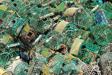 Image showing Old fishing cages in the port of Cascais, Portugal