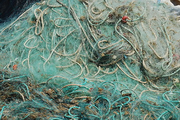 Image showing Old fishing nets in the port of Cascais, Portugal