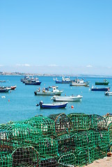 Image showing Old fishing equipment in the port of Cascais, Portugal