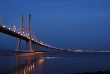 Image showing Vasco da Gama Bridge over River Tagus in Lisbon