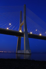 Image showing Vasco da Gama Bridge over River Tagus in Lisbon