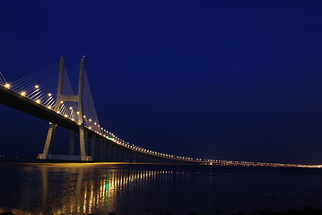 Image showing Vasco da Gama Bridge over River Tagus in Lisbon