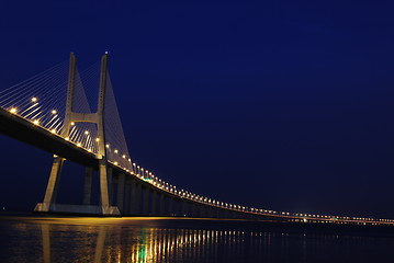 Image showing Vasco da Gama Bridge over River Tagus in Lisbon