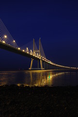 Image showing Vasco da Gama Bridge over River Tagus in Lisbon